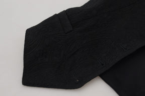 Dolce & Gabbana Schwarzer Brokat Button Down Ärmellose Weste