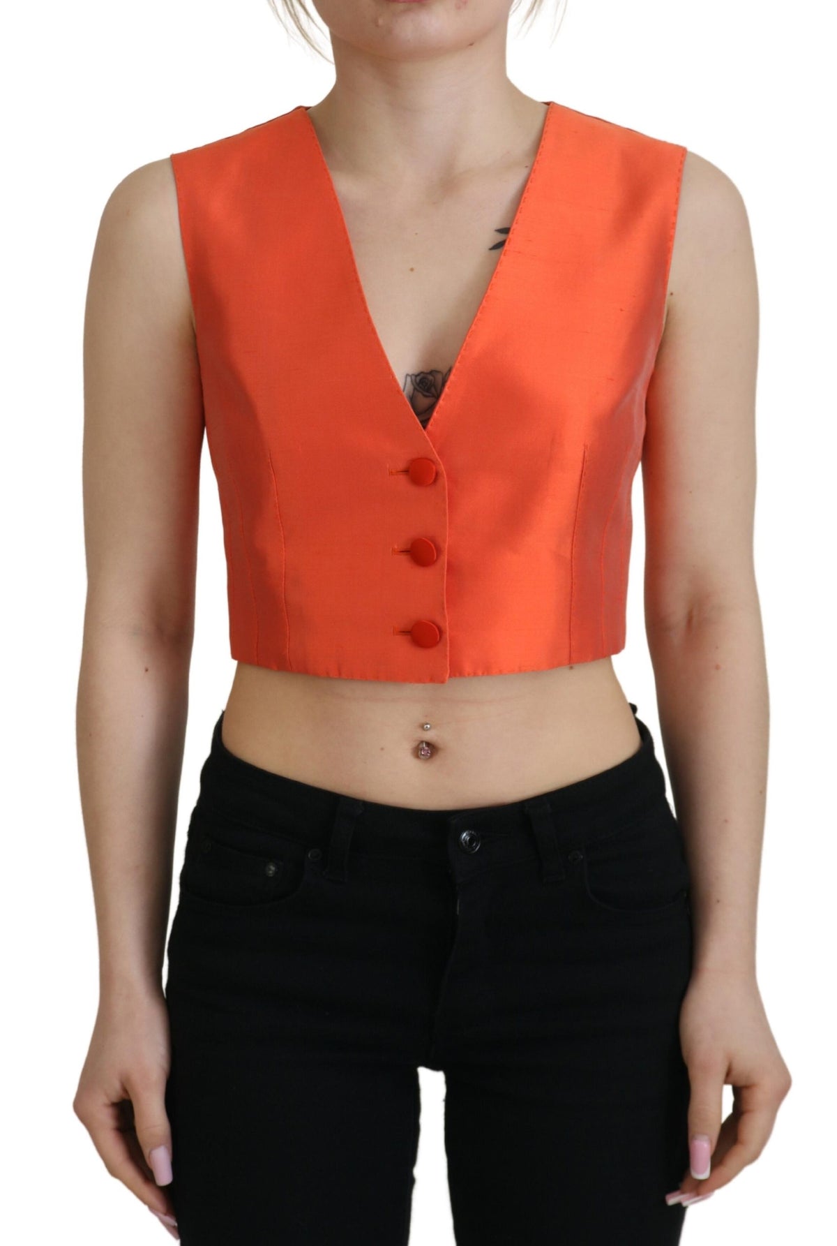 Dolce & Gabbana Orangefarbene ärmellose Weste Cropped Vest Top