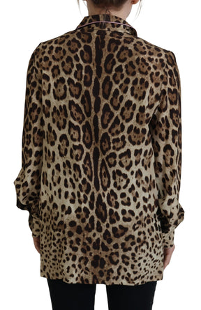 Dolce & Gabbana Braunes Leopardendruck Blusenoberteil mit langen Ärmeln