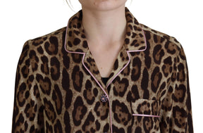 Dolce & Gabbana Braunes Leopardendruck Blusenoberteil mit langen Ärmeln