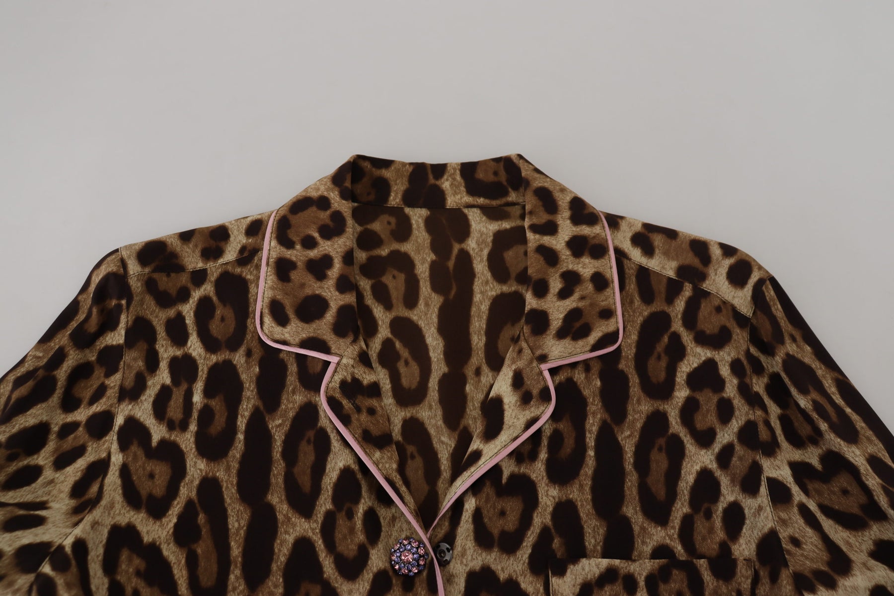 Dolce & Gabbana Braunes Leopardendruck Blusenoberteil mit langen Ärmeln