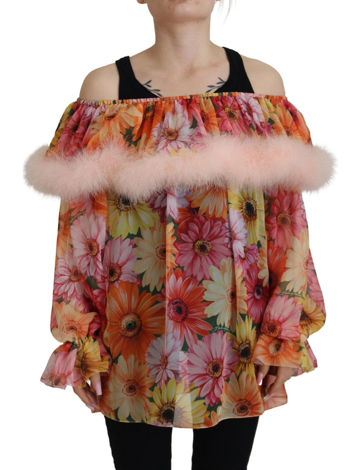 Dolce & Gabbana Multicolor Floral Pelz Shearling Bluse Top