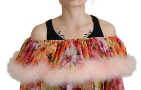 Dolce & Gabbana Multicolor Floral Pelz Shearling Bluse Top