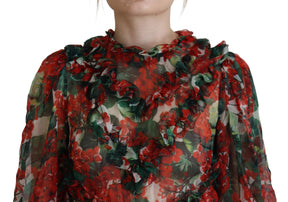 Dolce & Gabbana Multicolor Geranium A-Linie Knielanges Kleid