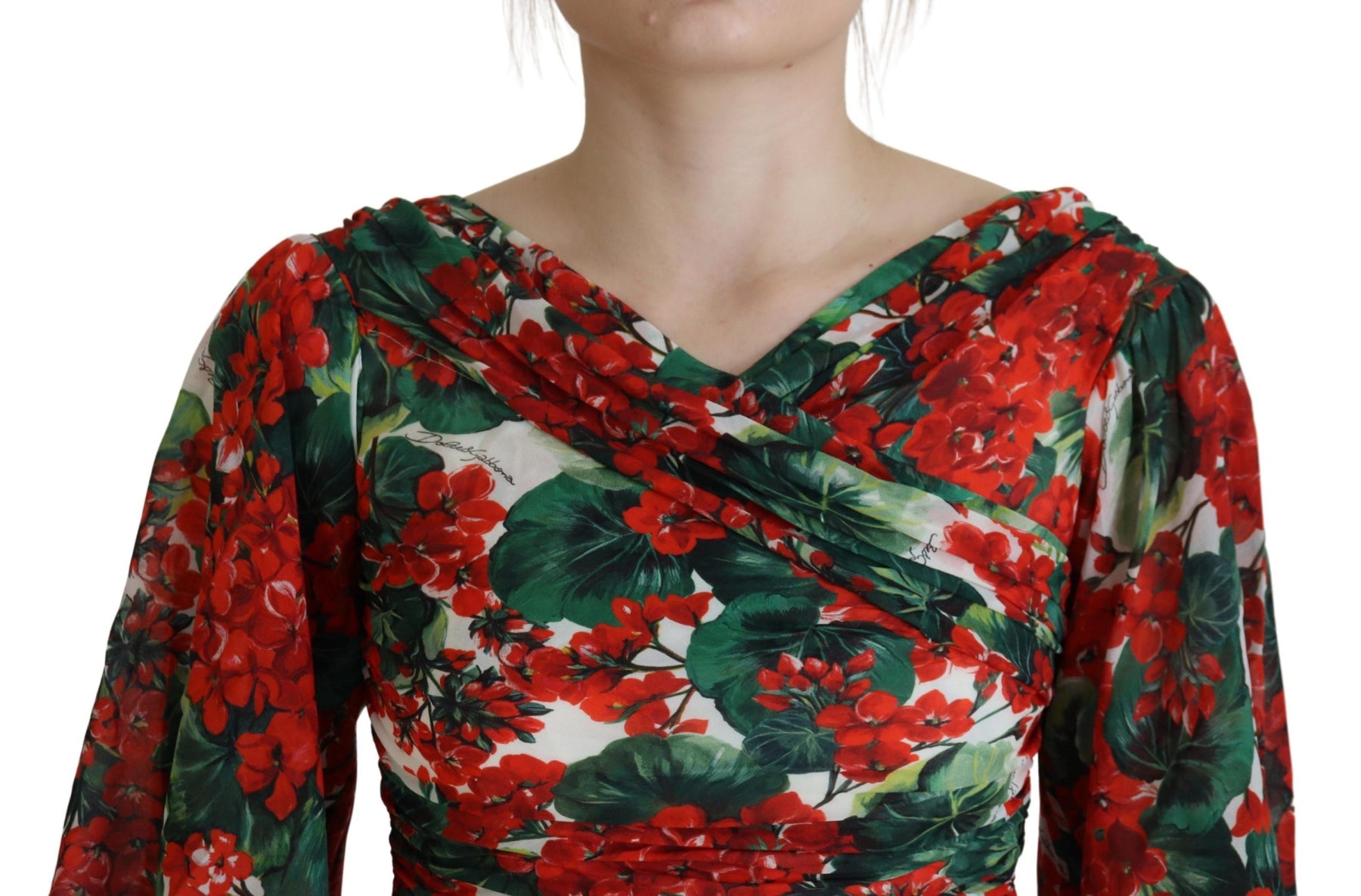 Dolce & Gabbana Multicolor Geranium Seidenmantel Midikleid
