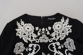 Dolce & Gabbana Schwarzes Kleid mit Spitzenbesatz und halben Ärmeln in A-Linie