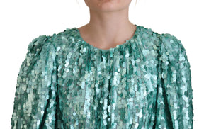Dolce & Gabbana Blaues paillettenbesetztes plissiertes Aline Midi-Nylonkleid