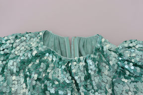 Dolce & Gabbana Blaues paillettenbesetztes plissiertes Aline Midi-Nylonkleid