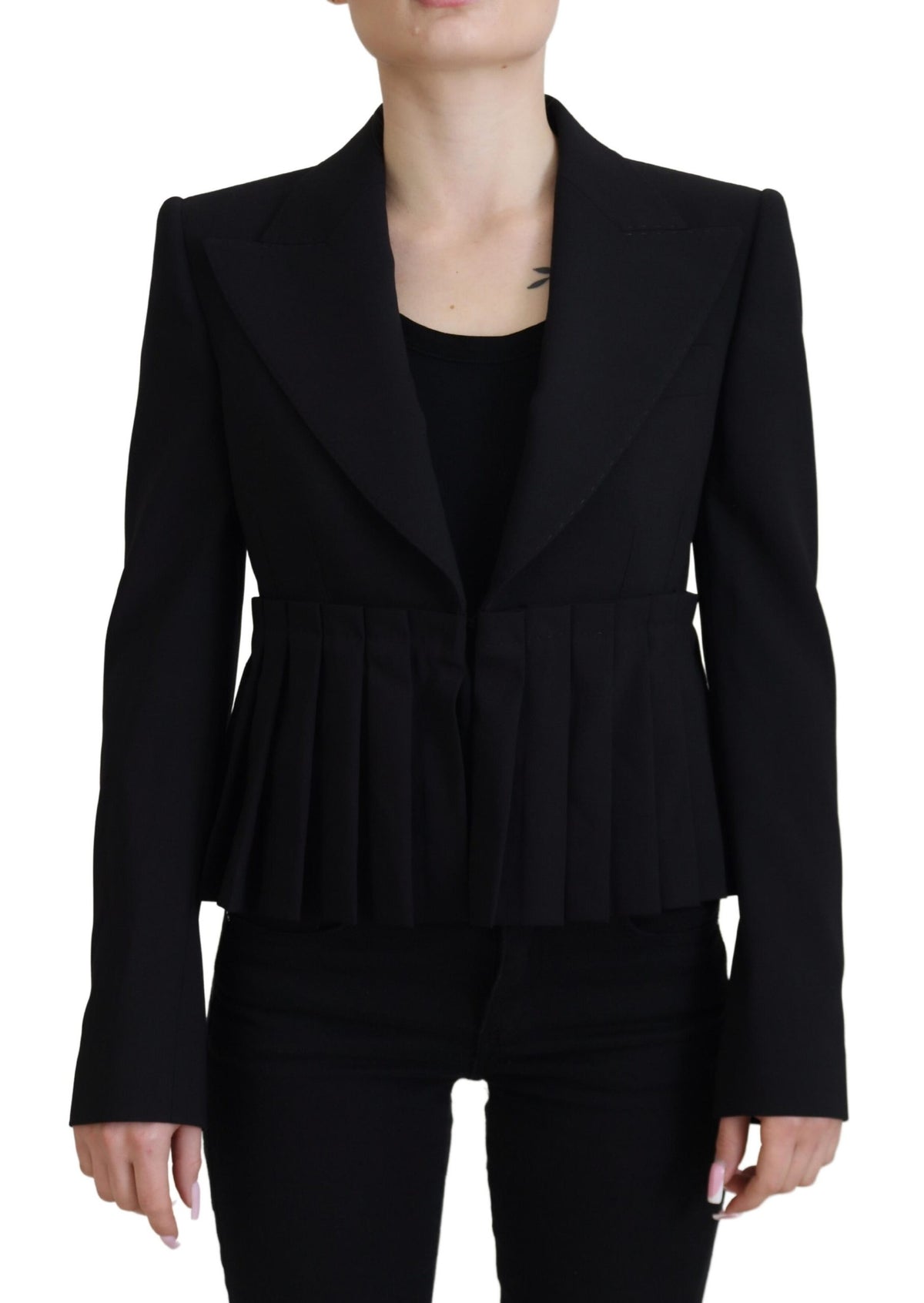 Dolce & Gabbana Schwarzer einreihig geschnittener Blazer Wolljacke
