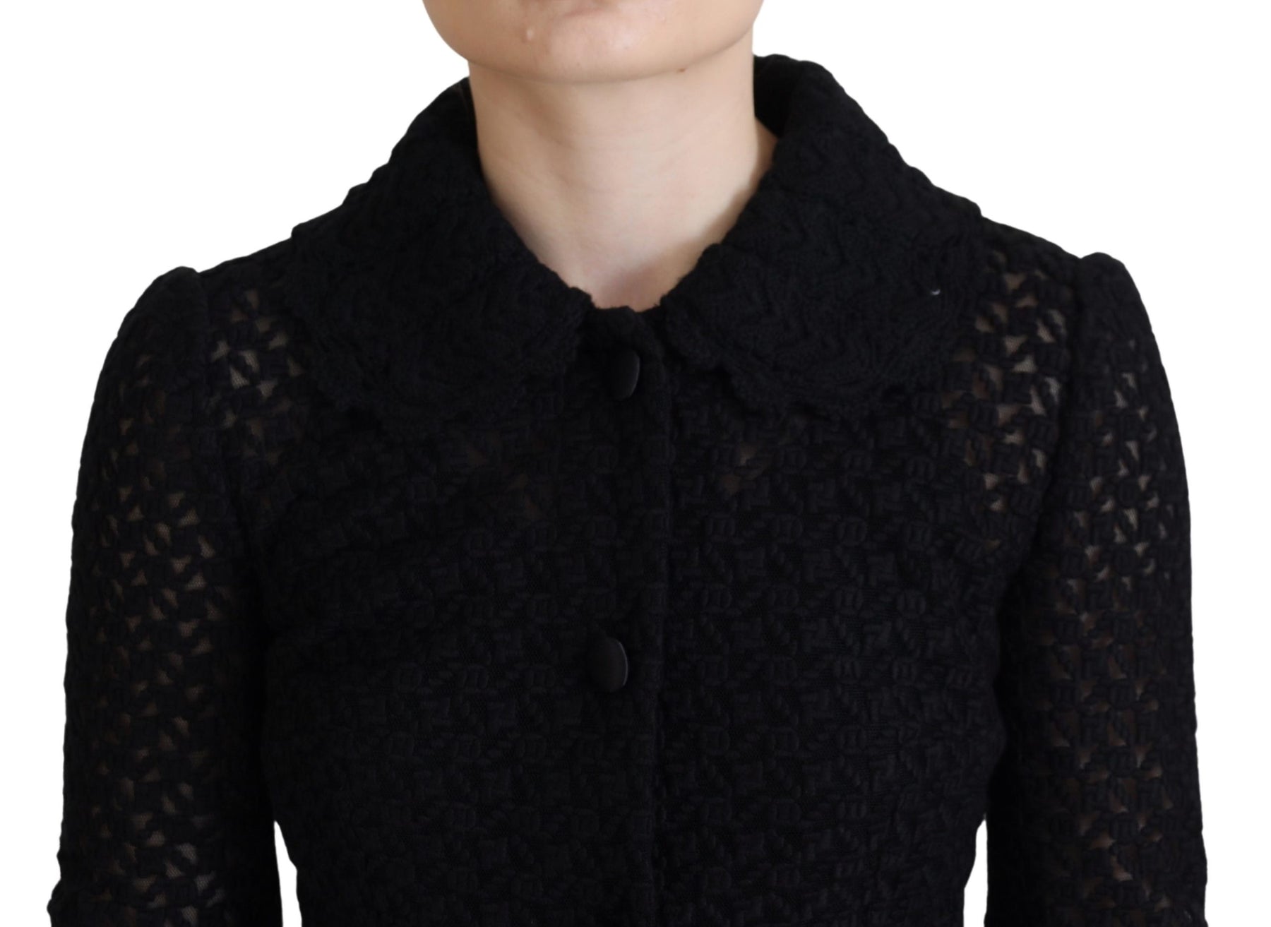 Dolce & Gabbana Schwarze Jacke mit gestricktem Knopfkragen aus Wolle