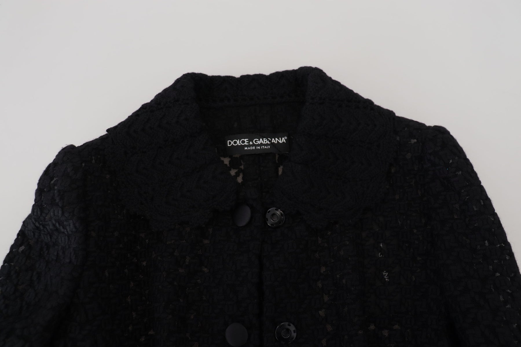 Dolce & Gabbana Schwarze Jacke mit gestricktem Knopfkragen aus Wolle