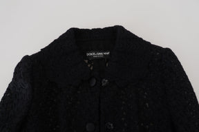 Dolce & Gabbana Schwarze Jacke mit gestricktem Knopfkragen aus Wolle