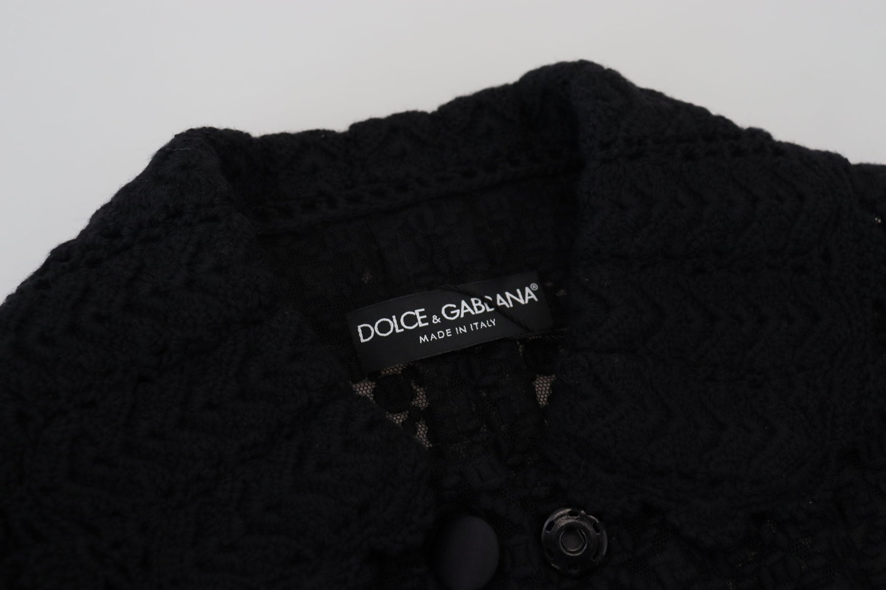 Dolce & Gabbana Schwarze Jacke mit gestricktem Knopfkragen aus Wolle