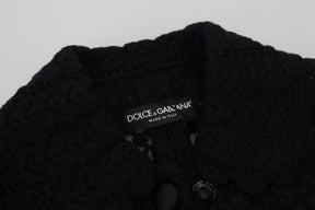 Dolce & Gabbana Schwarze Jacke mit gestricktem Knopfkragen aus Wolle