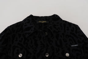 Dolce & Gabbana Schwarze Leoparden-Langarm-Jacke aus Denim-Baumwolle