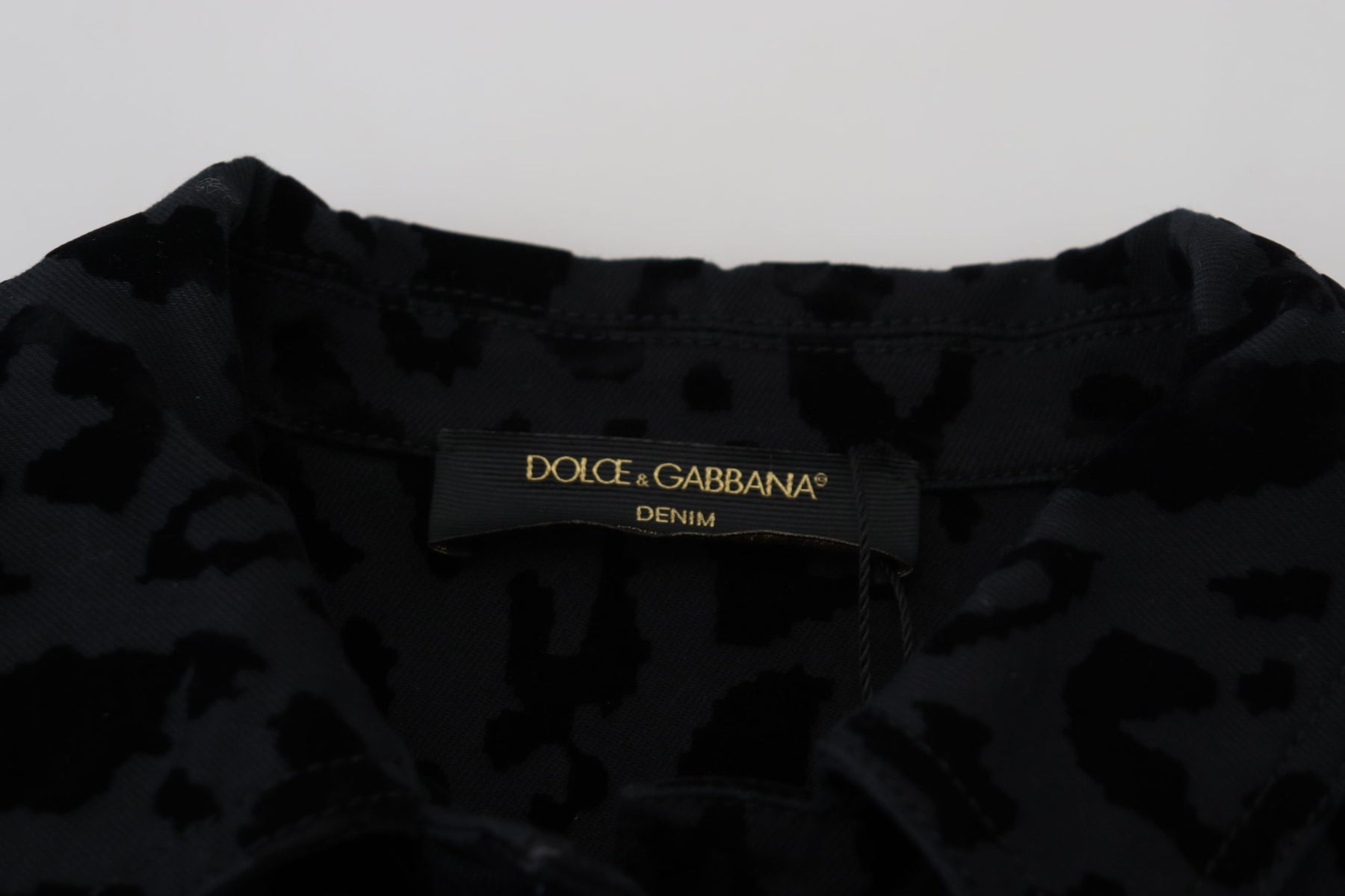 Dolce & Gabbana Schwarze Leoparden-Langarm-Jacke aus Denim-Baumwolle