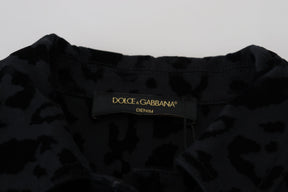 Dolce & Gabbana Schwarze Leoparden-Langarm-Jacke aus Denim-Baumwolle