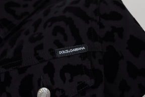Dolce & Gabbana Schwarze Leoparden-Langarm-Jacke aus Denim-Baumwolle