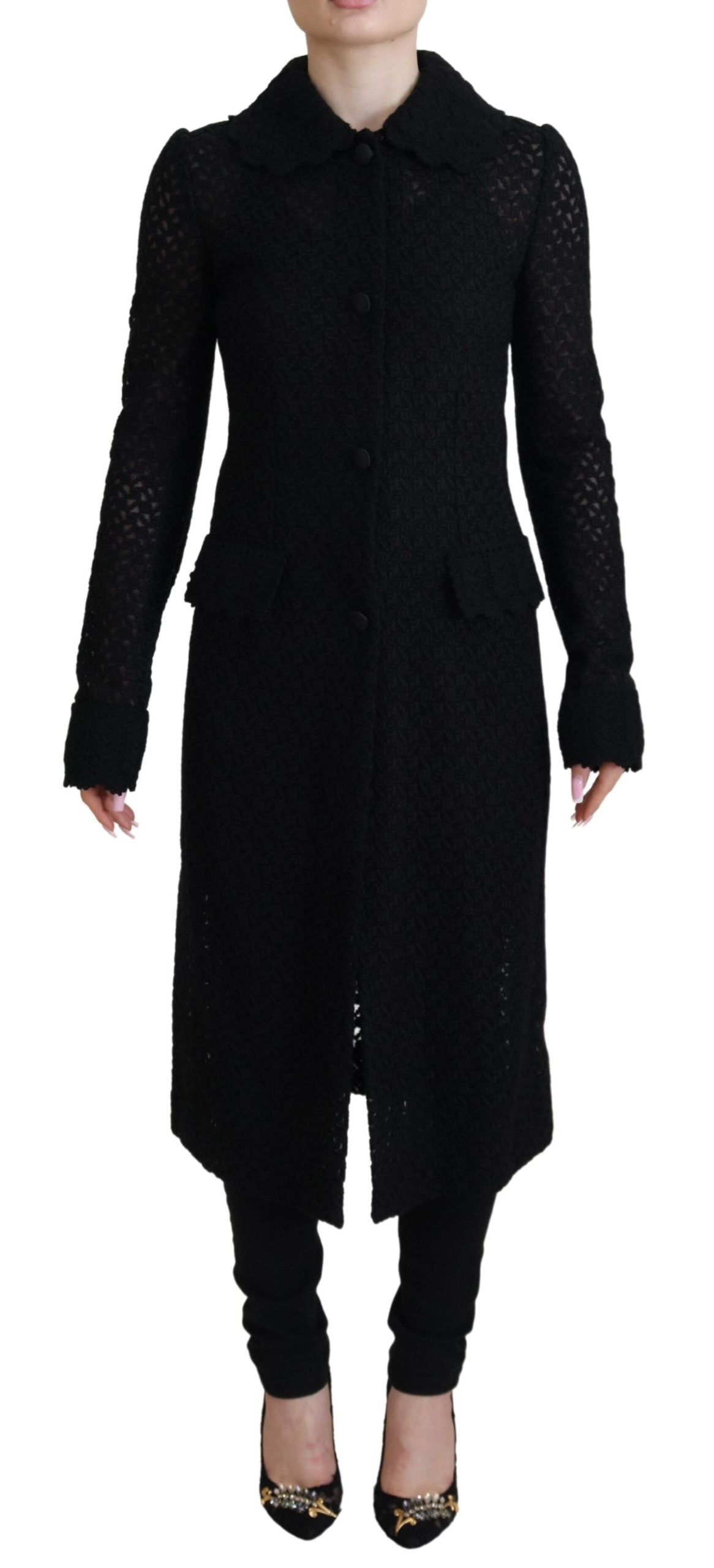 Dolce & Gabbana Schwarzer Button Down Long Blazer Baumwolljacke