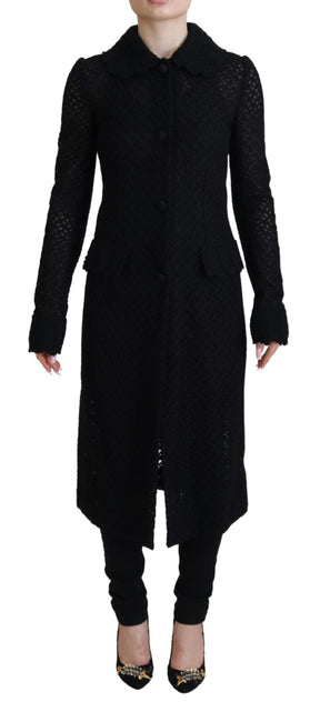 Dolce & Gabbana Schwarzer Button Down Long Blazer Baumwolljacke