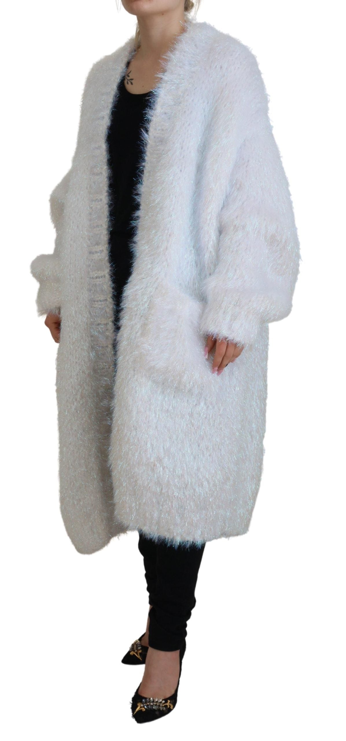 Dolce & Gabbana Weiße langärmelige Fransen Strickjacke