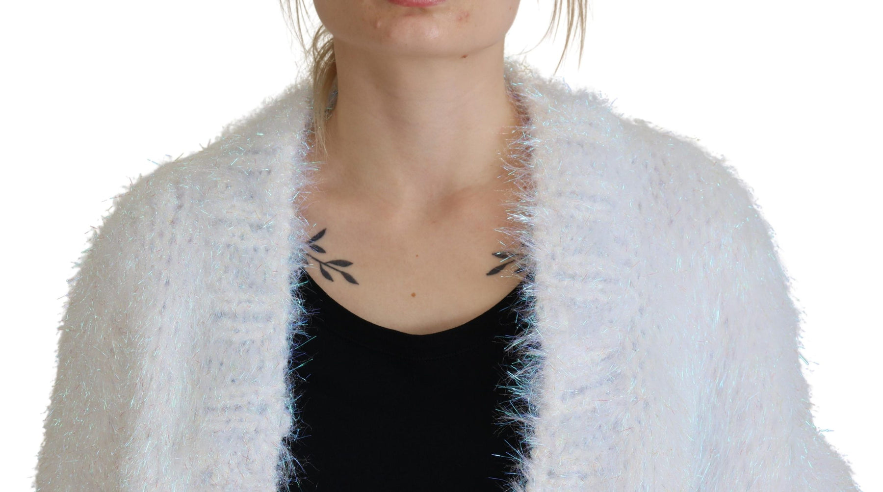 Dolce & Gabbana Weiße langärmelige Fransen Strickjacke