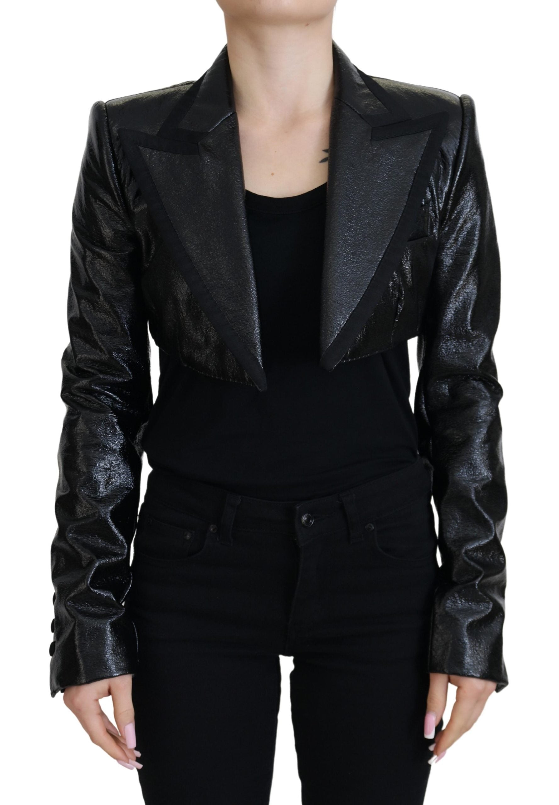 Dolce & Gabbana Schwarzer Langarm-Crop-Blazer Baumwolljacke