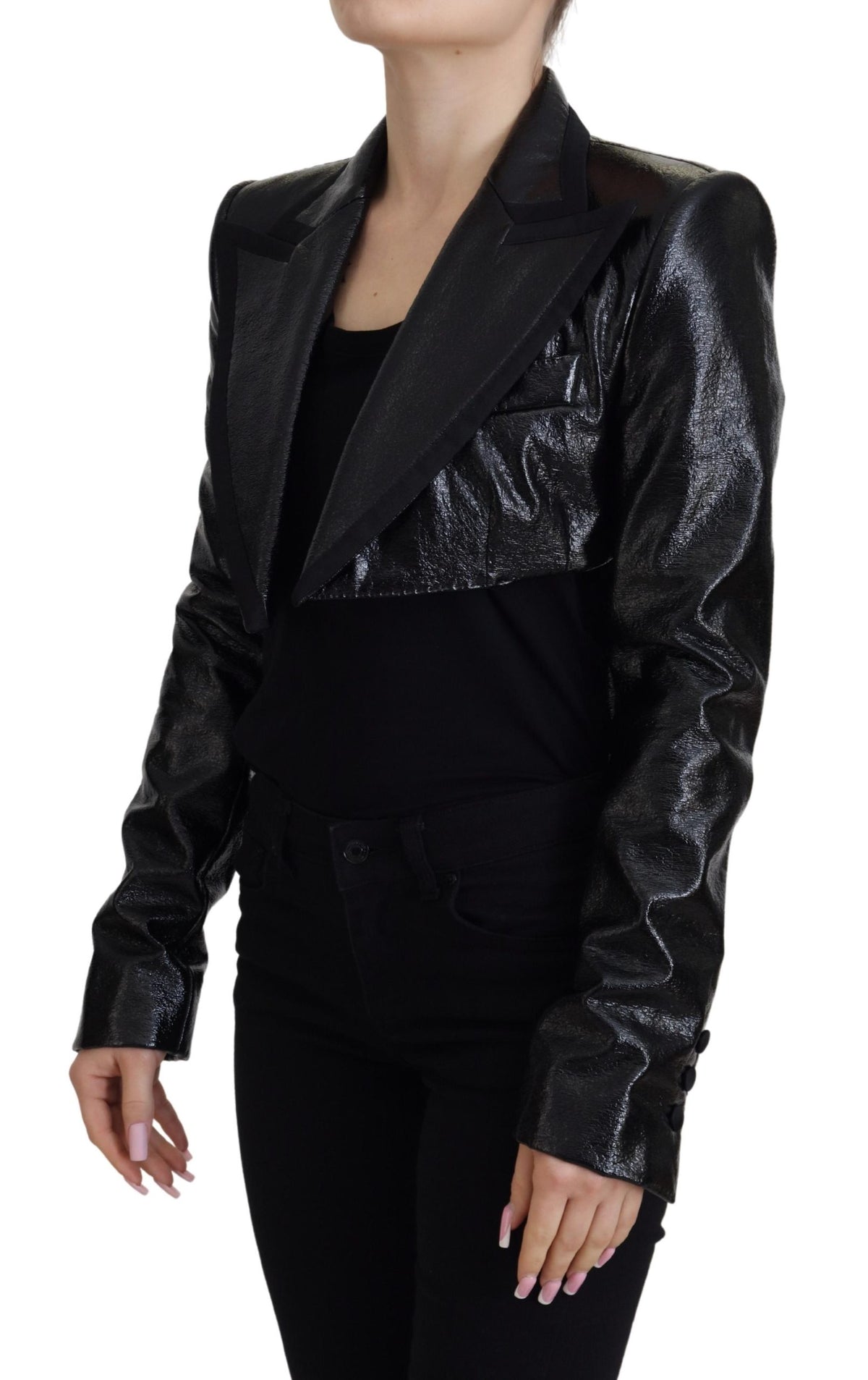 Dolce & Gabbana Schwarzer Langarm-Crop-Blazer Baumwolljacke