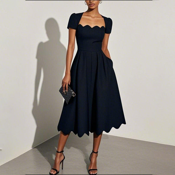 Winter Eleganz: Trendiges Midi-Kleid mit kurzen Ärmeln - Perfekt für jeden Anlass