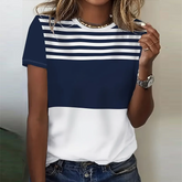 Herbsts-Chic: Klassisches Gestreiftes Kurzarm-Top in Premium-Qualität