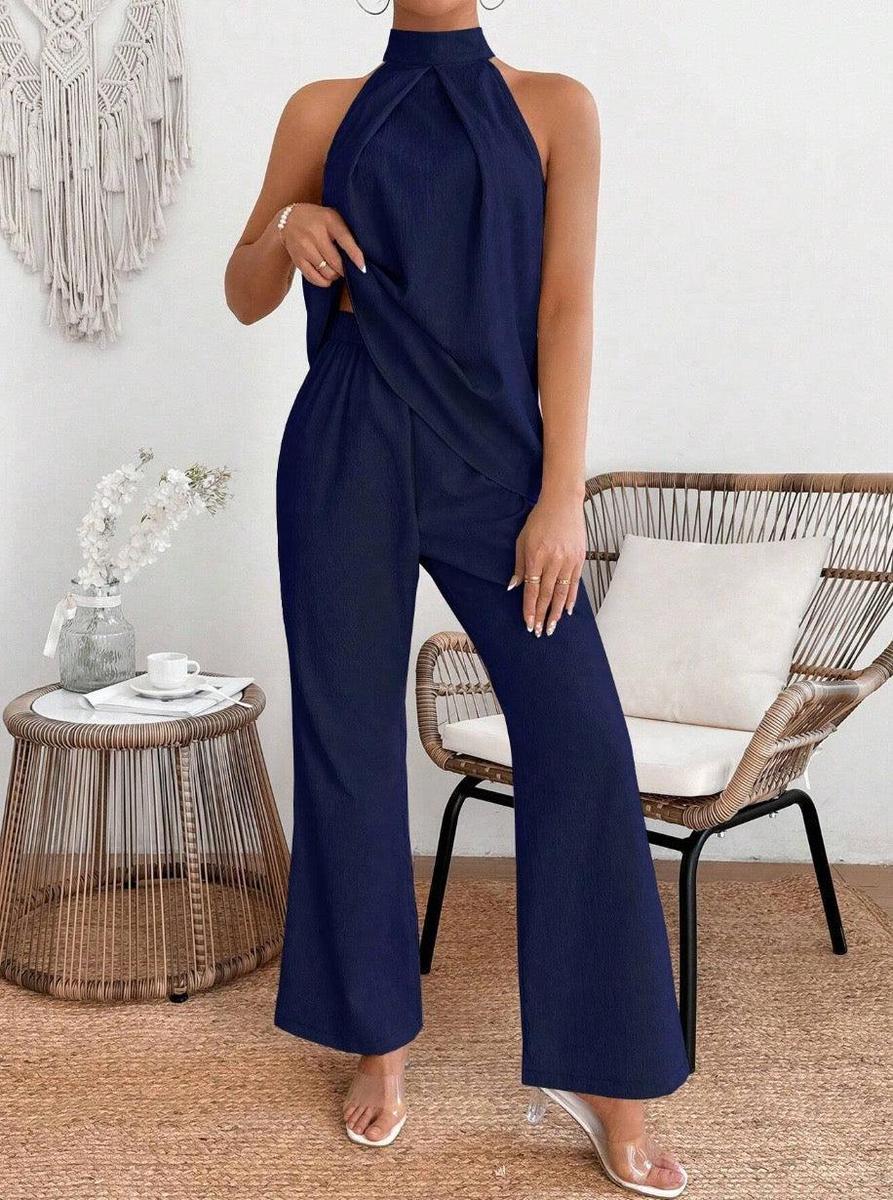 Navy Ärmelloses Zweiteiliges Set - Herbstsfrische Eleganz für jeden Anlass
