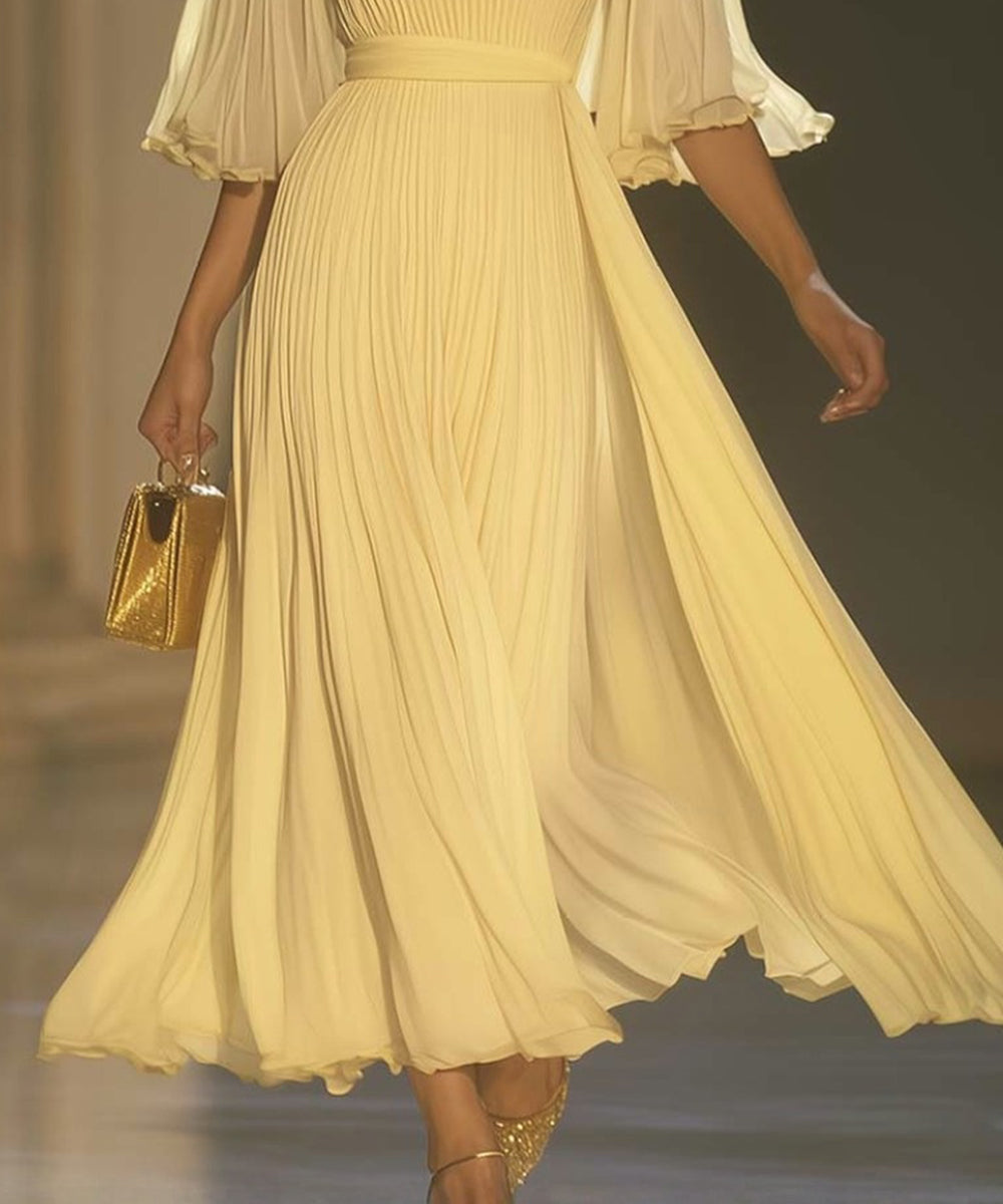 Yellow Plain Round Neck Maxi Dress - Eleganz & Komfort in strahlendem Herbstsgelb