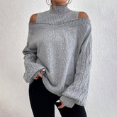 Luxuriöser Herbst-Pullover: Cold Shoulder Mock Neck in Zopfmuster