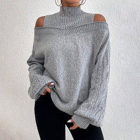 Luxuriöser Herbst-Pullover: Cold Shoulder Mock Neck in Zopfmuster
