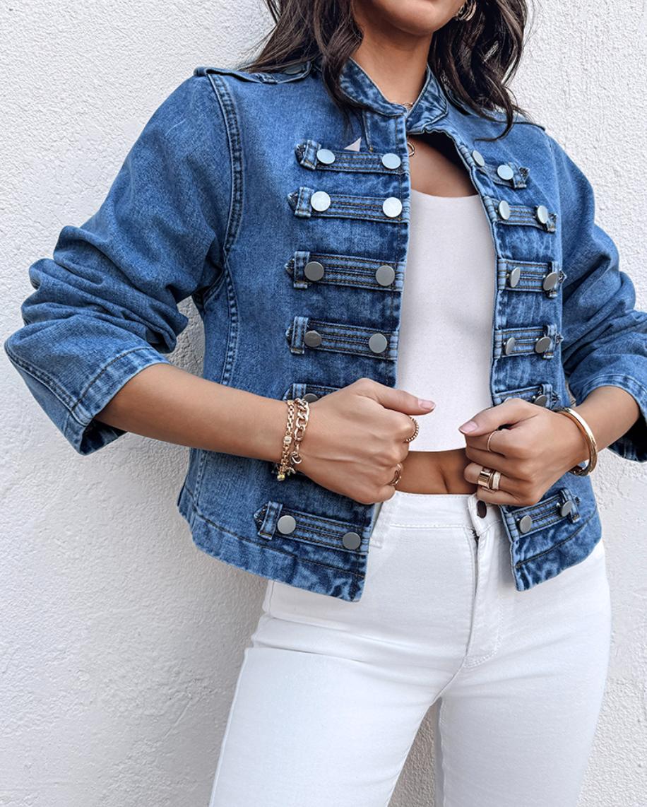 Denim Long Sleeve Outerwear - Stylischer Übergangsjacke für den Herbst