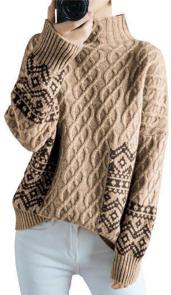 Herbstlicher High Neck Cable-Knit Sweater - Stylisch, Gemütlich & Einzigartig