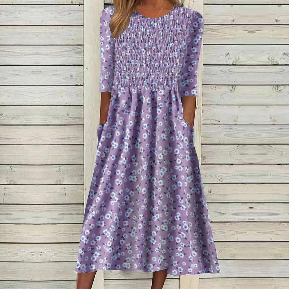 Purple Print Midi Kleid mit Taschen - Federleichter Herbststraum in Lila