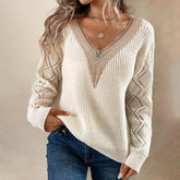 Herbstlicher Chic: Warmer Rib Knit V-Neck Sweater in Farbblock-Optik