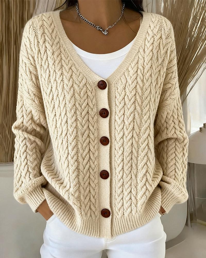 Herbst-Essential: Wärmender Beige Cardigan mit Holzknöpfen