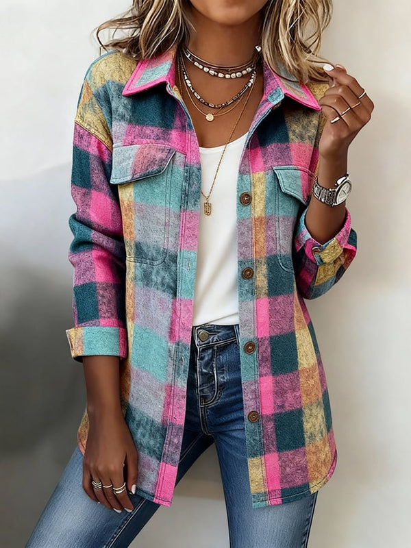 Bunte Winter Woolen Jacket Damen kariert warm casual