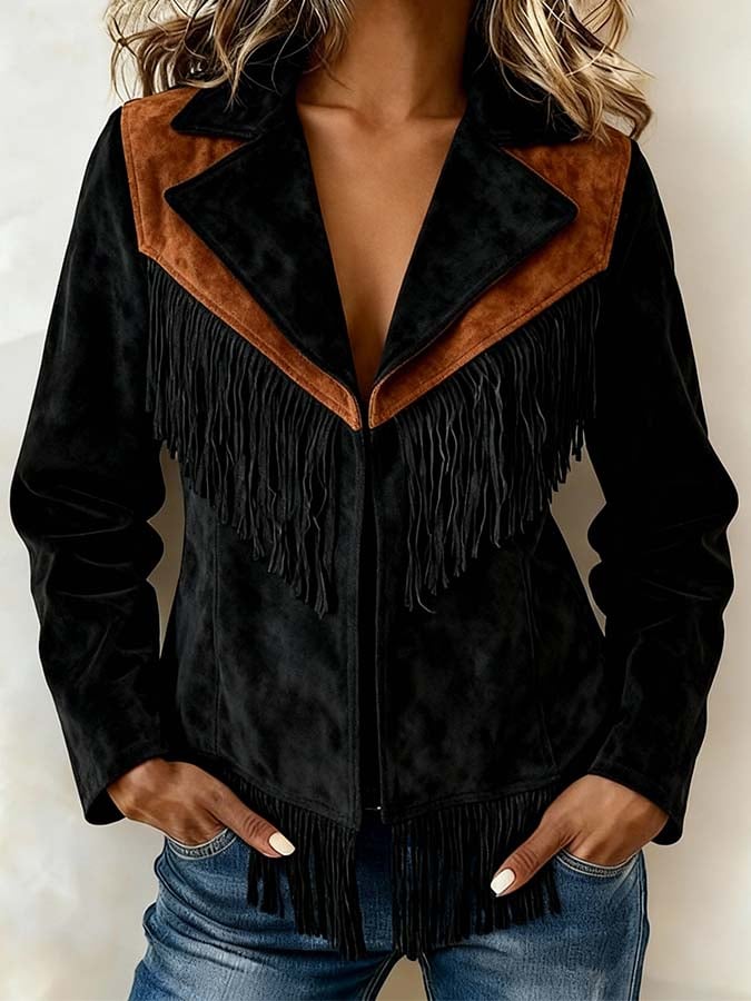 Winter Retro Fransenjacke Damen – warm, stylisch, casual