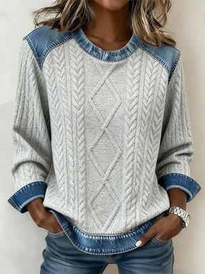 Kuscheliger Winterpullover in Strickoptik mit Denim-Details