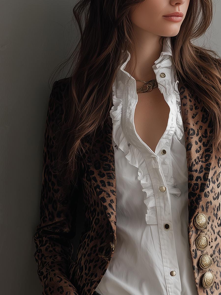 Herbstlicher Wild Leopard Print Langarm-Blazer für elegante Auftritte