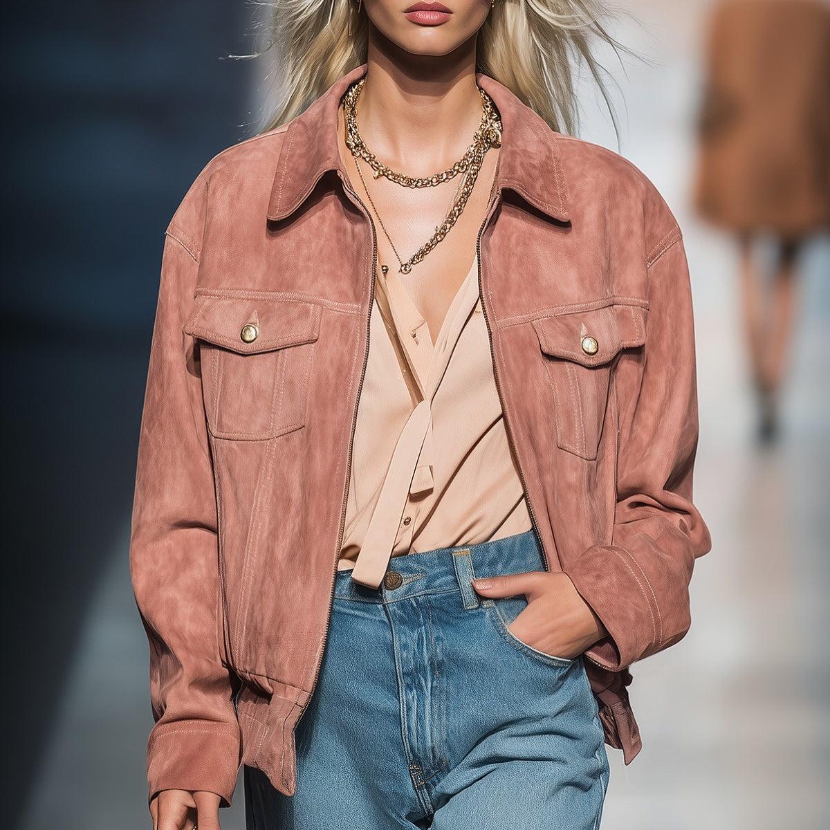 Stilvolle Wärme: Pinker Herbst-Outerwear mit langen Ärmeln