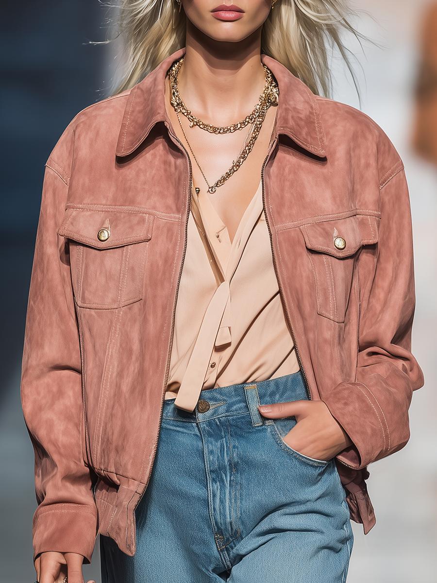 Stilvolle Wärme: Pinker Herbst-Outerwear mit langen Ärmeln
