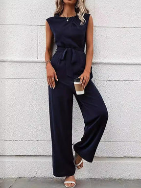 Classy Sleeveless Plain Jumpsuit: Herbstshafter Chic für Büro und Abendessen