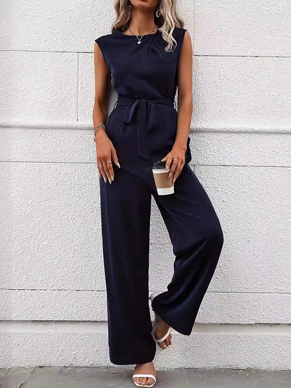 Classy Sleeveless Plain Jumpsuit: Herbstshafter Chic für Büro und Abendessen