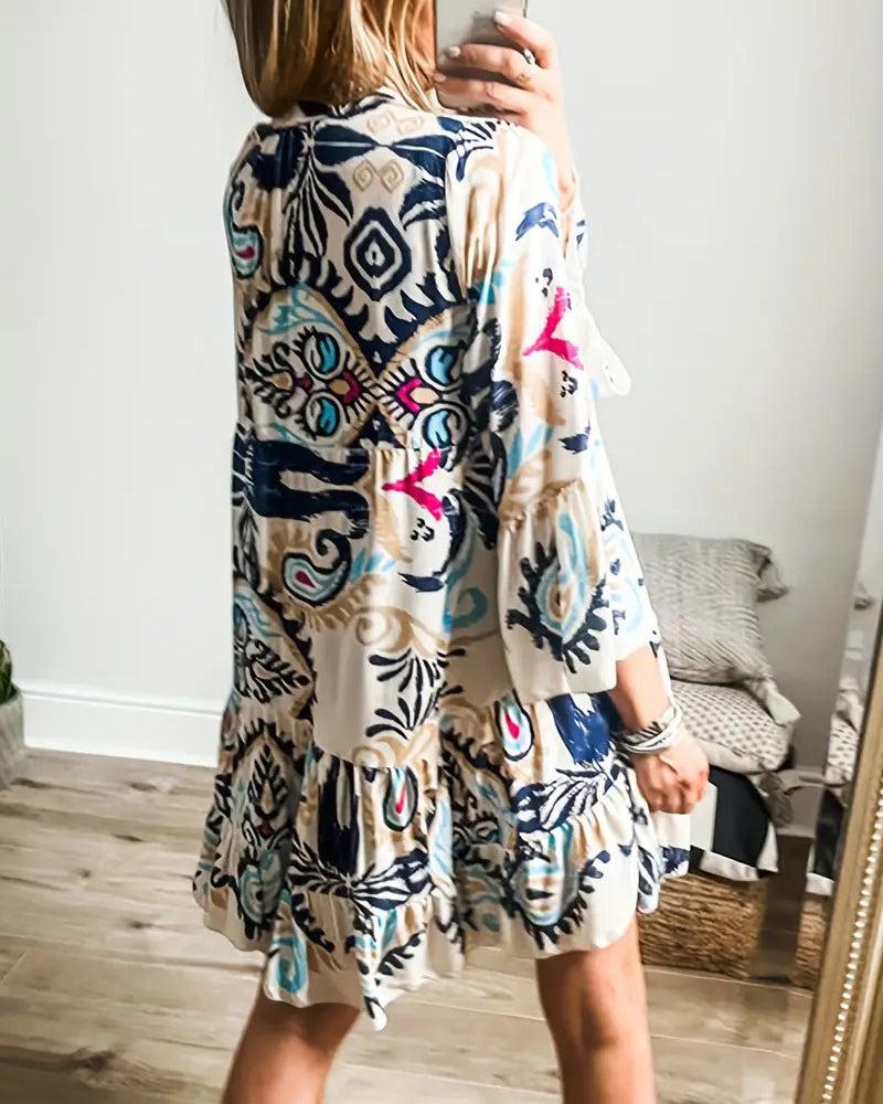Einzigartiges Bedrucktes Langarm-Minikleid: Herbsts-Style mit Komfort und Qualität