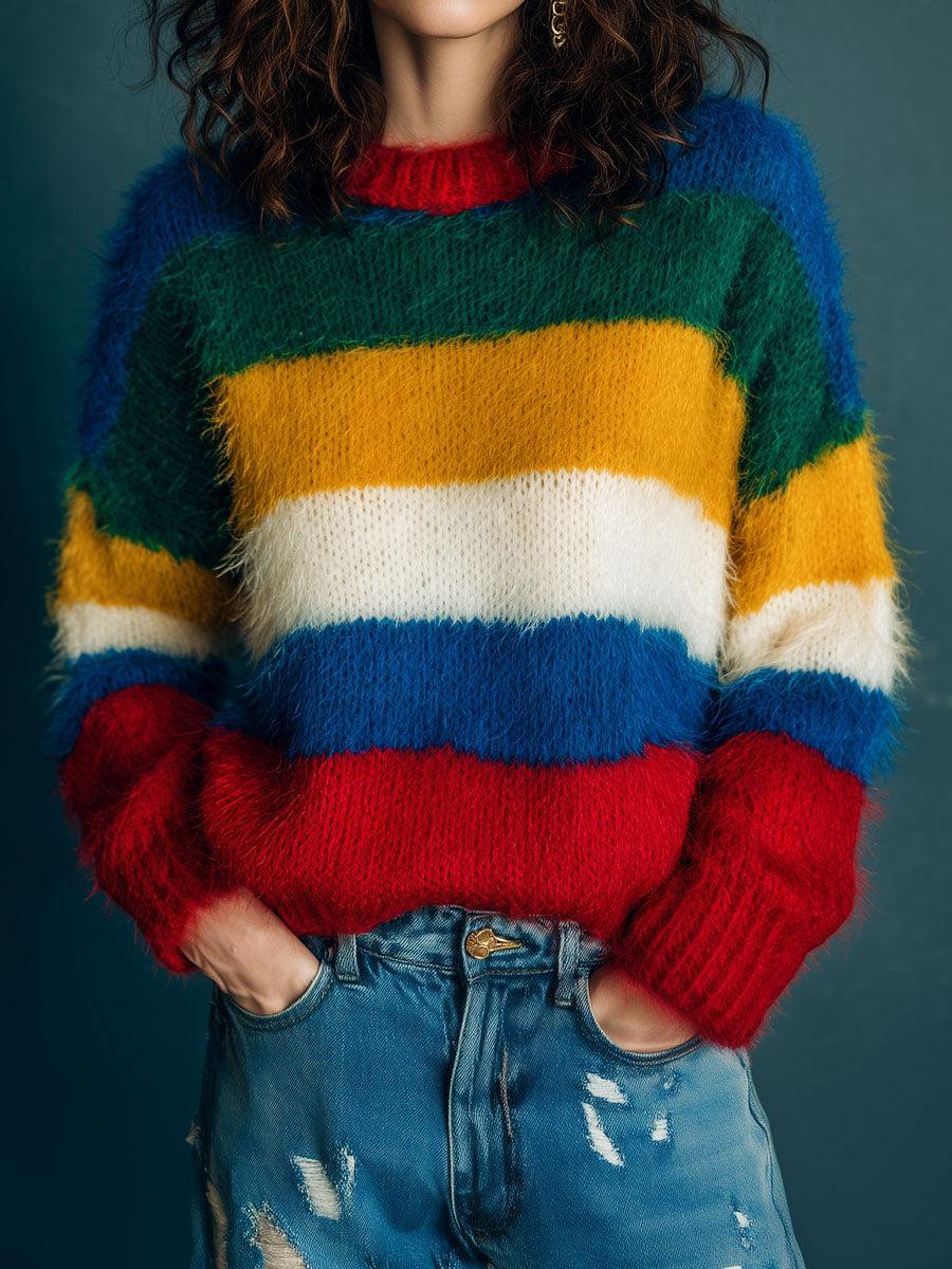Flauschiger Rainbow Winterpullover – warm, bunt, kuschelig