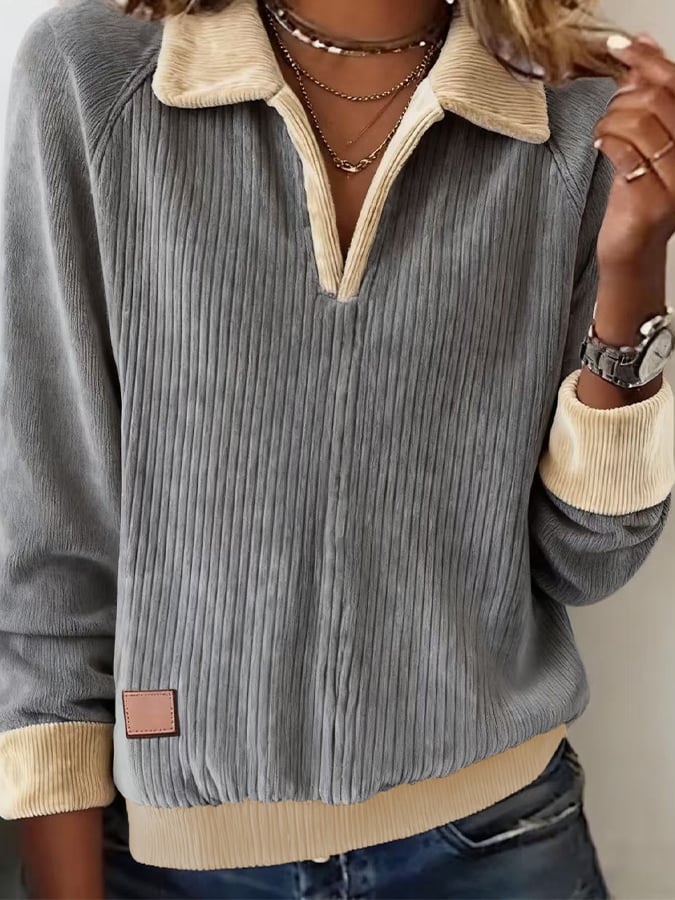 Winter Cord Sweatshirt Damen Grau – Warm, Stylisch, Kuschelig
